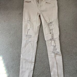 American Eagle Outfitters Light Beige Distressed Jeggings